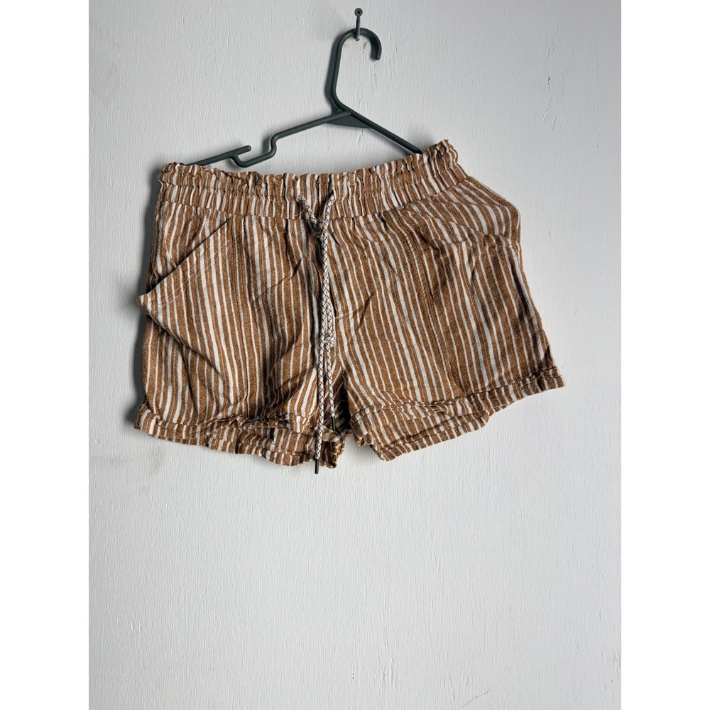 Rewind Striped Paperbag Waist Shorts Rust Brown White Casual Summer Women's Med